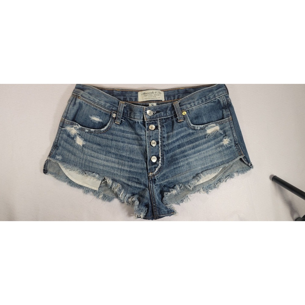 Abercrombie & Fitch Festival Short High Rise Denim Distressed Frayed Blue Size 8
